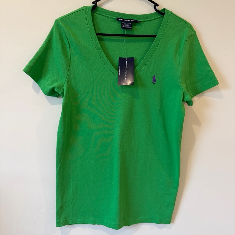 Ralph Lauren V-Neck Short Sleeve Tee with Purple Pony Green Size XL NWT